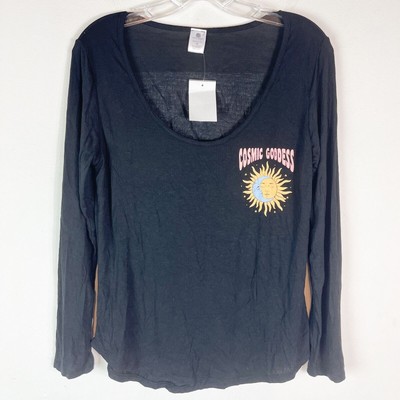 Cozy Rozy NWT Women’s Black Long Sleeve Cosmic Goddess Pajama Top Size M-image