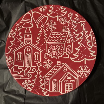 NWT Pier 1 One Vintage Towne Square Plate Red White Design Embossed Stoneware-image