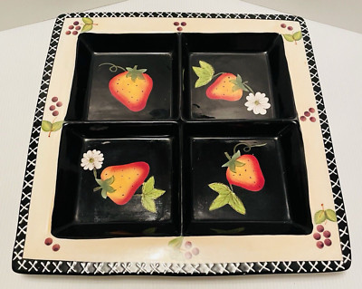 VTG Divided Serving Platter Strawberry Square Floral Design Jay Imports 14 1/2