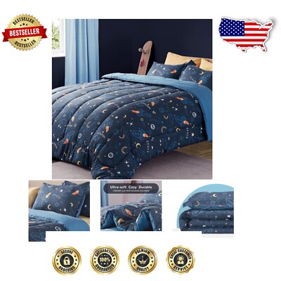 Cozy Space Rocket Comforter Set for Kids - Fade Resistant, Full/Queen, 3-Piece-image