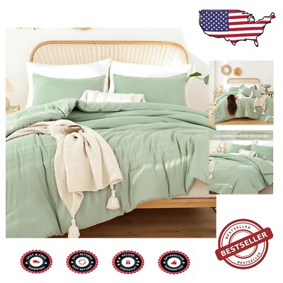 Bohemian Sage Green California King Comforter & Pillowcases - Cozy 3-Piece Set-image