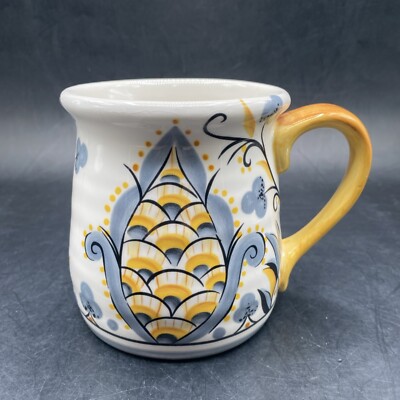 Pier 1 Imports Karima Lg Vintage Earthenware Floral Yellow Gray Coffee Mug One-image