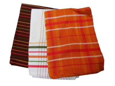 New Lot of 3 Dish Towels Design Imports Fall Autumn Stripes Thanksgiving -image