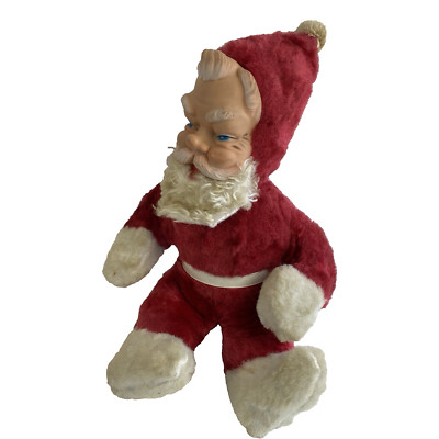 Vintage Rubber Face Plush Santa Claus 15” Christmas Decor Wind Up NOT WORKING-image