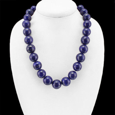 EXCELLENT SHINING 1269.00 CTS NATURAL BLUE LAPIS LAZULI ROUND BEADS NECKLACE(DG)-image