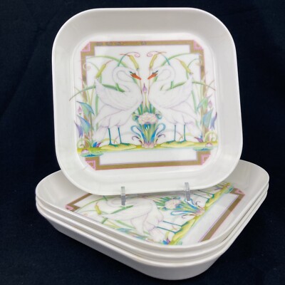 Lot of 4 Design Imports Melamine Trinket Dish Tray 5” Swans Made In Italy-image