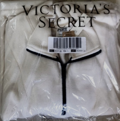 New Victorias Secret Pink Polar Fleece Half-Zip Ivory Cream Large Light Pullover-image