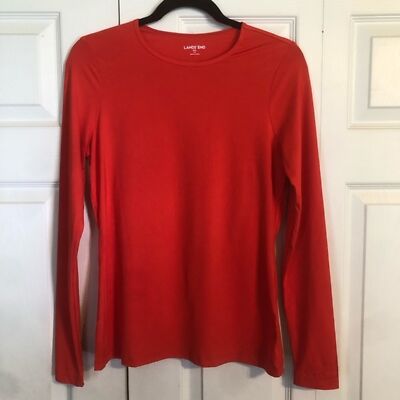 LANDS' END Sleep Lounge Orange Long Sleeve Top 6-8 Stretch Soft Cozy Loungewear-image