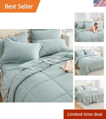 Soft Microfiber Twin Comforter Set - 5-Piece Aqua Bedding for Cozy Sleep-image