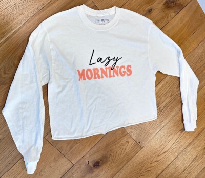 Cozy Rozy California Lay Mornings White Long Sleeve Pj Top Sz Med-image