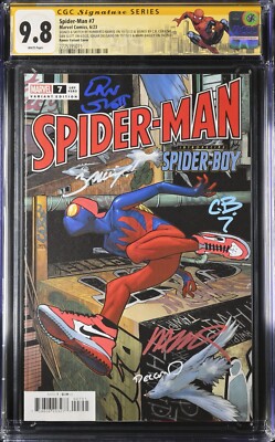 SPIDER-MAN #7 CGC 9.8 SS 5 x SIGNED W/ SKETCH RAMOS VARIANT 1st APP SPIDER-BOY-image