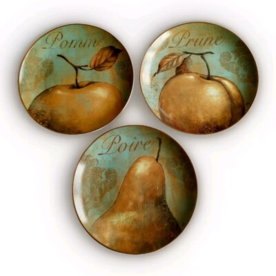 Set 3 Pier 1 Imports Fruit Dessert Plates Blue 8.50