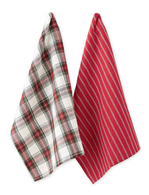 100% cotton plaid and stripe Christmas dish towels set of two  18