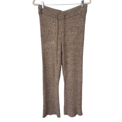 Heartloom Nikita Ribbed Knit Lounge Pants Women M Wide Leg Tan Oatmeal Cozy Knit-image