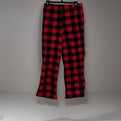 KINNLY Womens Pull On Fleece Pajama Sleepwear Lounge Pants Plaid Sz L-image