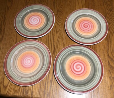 Pier 1 Imports Valencia Italy Dinner Plate 12” Ceramic Green Orange Red Circles-image