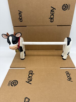 Farmhouse Cow Paper Towel Holder Heavy-Duty Countertop Design White & Black-image