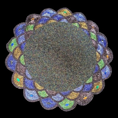 2) Handcraft Peacock Feather Beaded Round Table Placemats 15