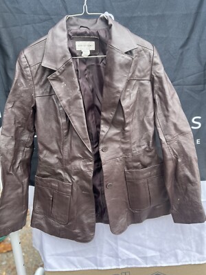 Vintage Newport News Leather Brown Women’s Bomber Jacket Blazer Size 10 #50636-image