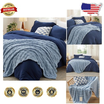 Stylish 5-Piece Navy Plaid Comforter Set with Decorative Throw for Cozy Living-image