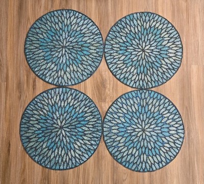 Set Of 4 Pier 1 Blue Placemats Beaded Wedding Tablemat Designer Charger 15 Inch-image