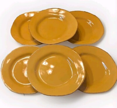 PIER 1 Earthenware Elemental Honey - Set of 6 Dinner Plates. EUC!-image