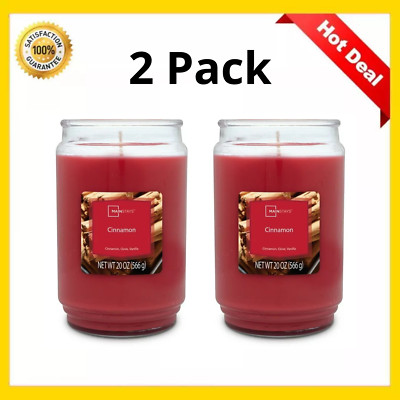 ( PACK OF 2 ) Cinnamon Scented Single-Wick Large Glass Jar Candle, 20 oz, Red-image