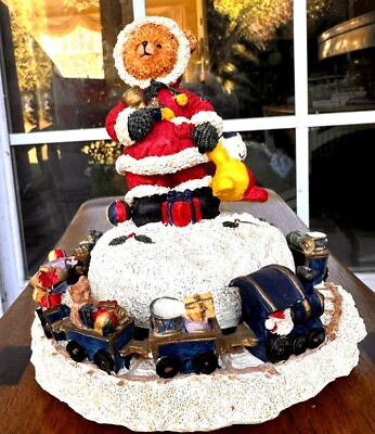 VTG Musical Bear with Train Wind Up Christmas Holiday Collection Santa Nostalgic-image