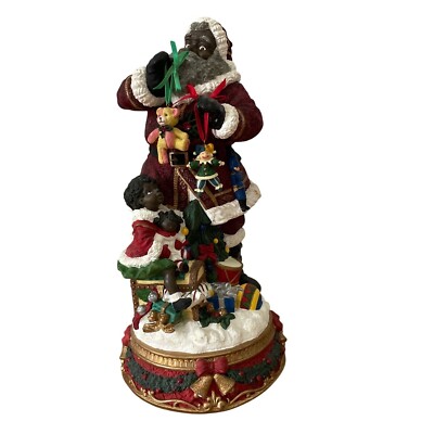 Vtg Musical African American Santa Claus w Child Wind-Up Christmas Rare VIDEO-image