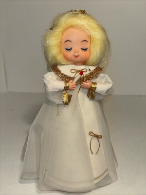 Vintage JAPAN 60s Christmas Angel Revolving Wind-up Musical Music Box MCM W/Box-image