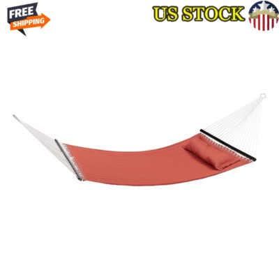 Quilted Double Hammock W/ Pillow Durable Tree Hanging Relaxation Outdoor Use-image