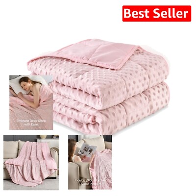 Dual-Sided 15 lbs Weighted Blanket in Pink - Minky & Cool Textures for Adults-image
