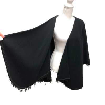 Annie Claire Poncho Boiled Wool Womens One Size Black Comfort Cozy Lagenlook -image