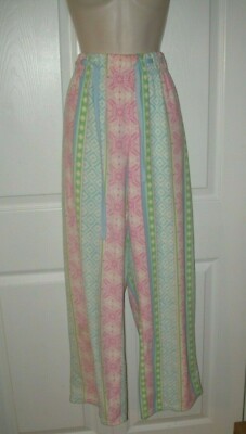 Women's Large Pajamas Pants Pink White Turquoise Green Snowflakes Warm Cozy New -image