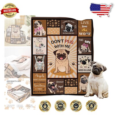 Pug Lovers Flannel Throw - 80x60in Cozy Blanket for Reading, Travel, and More-image