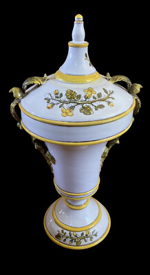 Meiselman Imports VASE Italy Hand Painted Statement Yellow FLOWERS Handled-image