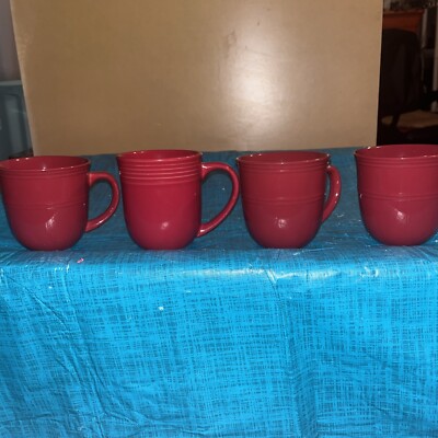 Mainstays stoneware/ 12 oz coffee mugs/ set of 4/ candy apple red/ NOB-image