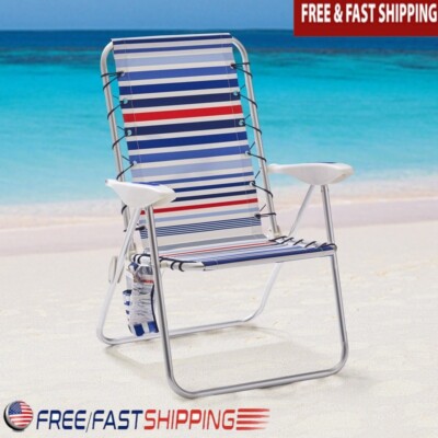 Mainstays Aluminum Bungee Reclining Fabric Beach Chair with Storage Pockets-image