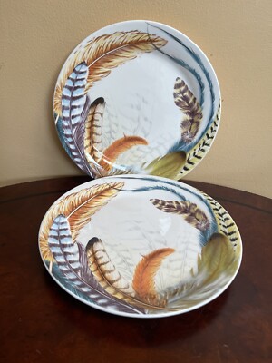 Pier 1 Imports Feather Multicolor Ironstone Lunch Salad Plates 9