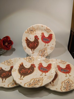 Set 4 Pier 1 Imports Salad Plates Gallo Pattern Rooster/Chicken 9