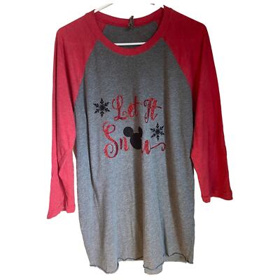 Disney Christmas Mickey Let It Snow Glitter Sleep Shirt Cozy Comfortable Adult M-image