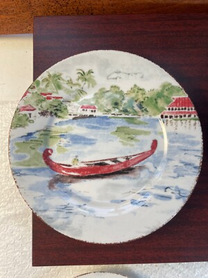 Set of 4 ~Pier 1 Imports Exclusive “Destination” 7.5” Salad/Lunch/Dessert Plates-image