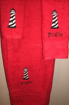 Lighthouse Nautical Striped S Personalized 3 Piece Bath Towel Set Color Choice -image