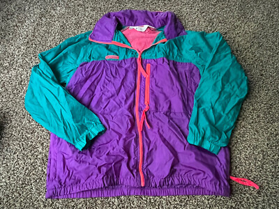 Vintage Columbia Wind breaker Womens Large Purple green Pink With Hood-image