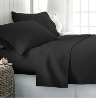 Becky Cameron Ultra Soft Deep Pocket Microfiber 4 Piece Bed Sheet Set Full Black-image