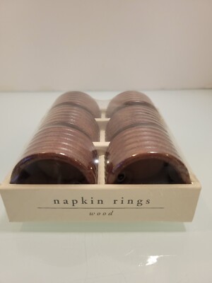Pier 1 Imports Ridged Set of 6 Textured Classic Wood Tableware Napkin Rings,new-image