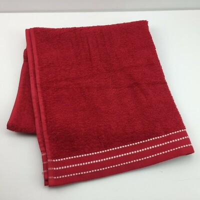 Main Stays Really Red Bath Linen Towel White Stitching 27in x 58in-image