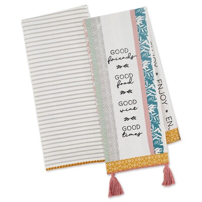 Set of 2 Thanksgiving Kitchen Dish Towels - Good Friends Food Wine & Times 18x28-image