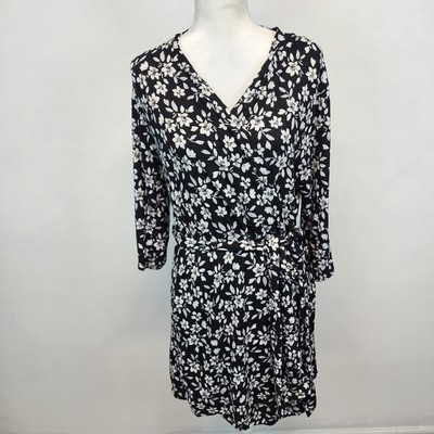 Renee Rofe Womens Medium Floral Robe Black Soft Knit 1/2 Sleeve Cozy Sleepwear-image