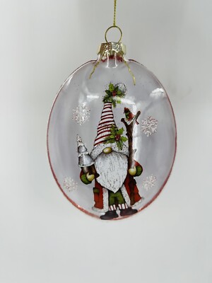 Raz Imports 5.5” Oval Santa Gnome w/ Birdhouse Glass Ornament 🎄-image